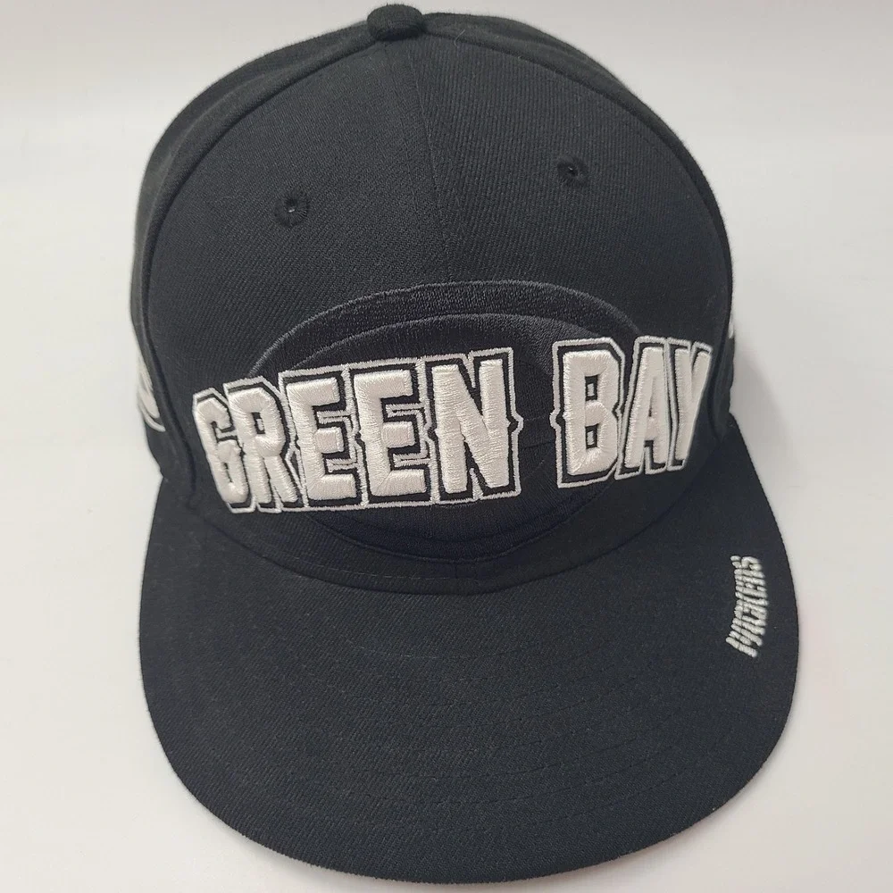 Green Bay Packers Hat Fitted 7 1/2 New Era 59Fifty Black‎ White NFL Football Men